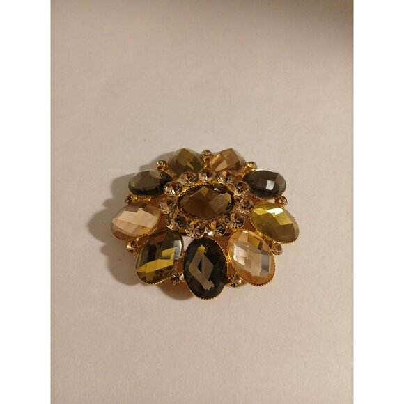 Vintage Gold Tone Flower Brooch Pin Multicolor - Picture 2 of 8